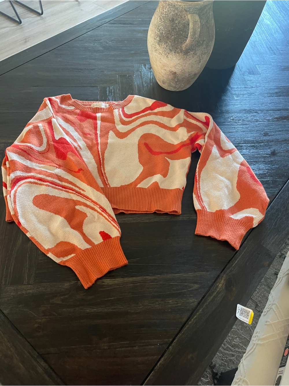Altered States Orange & Cream Swirl Cropped Crewneck Sweater